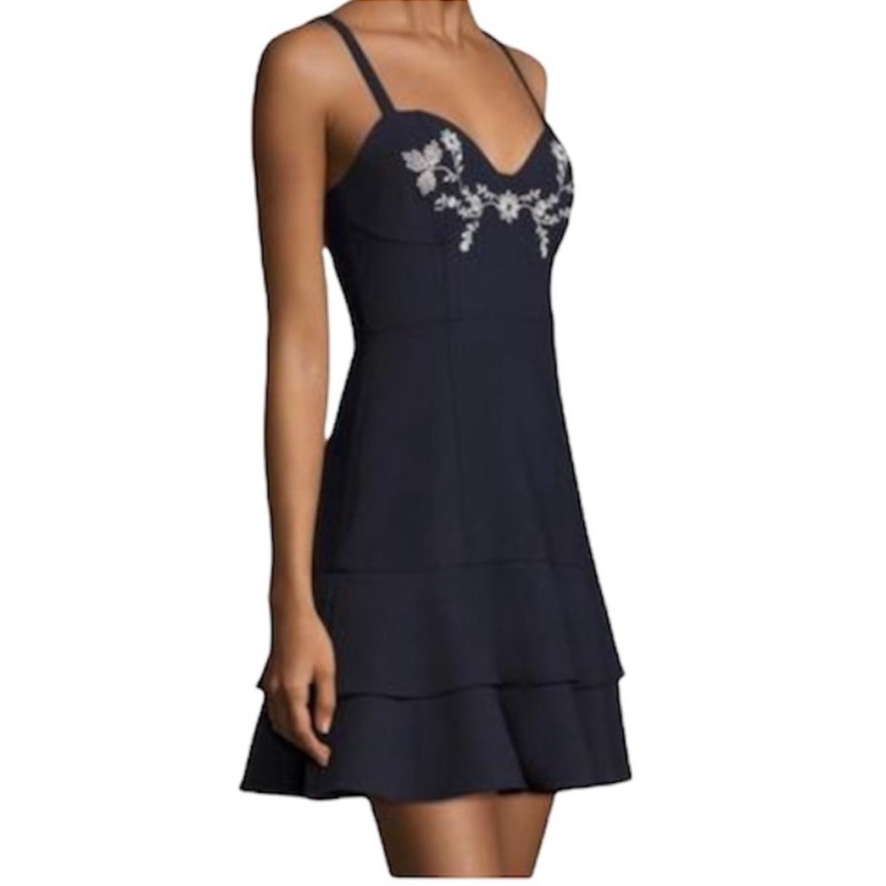 Cinq à Sept Black Mini Dress with Floral Detail
